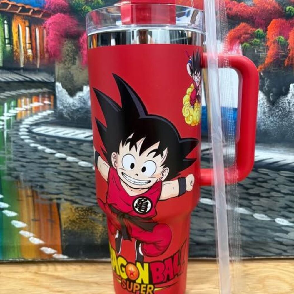 Dragon Ball Super–Inspired Red 40 oz Tumbler with Handle & Straw